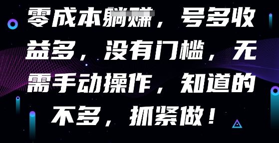 零成本全自动，号多收益多，没有门槛，无需手动-84w24