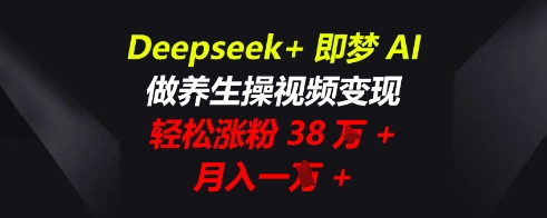 Deepseek+即梦AI，做养生操视频变现，轻松涨粉38W+，月入一W+-84w24