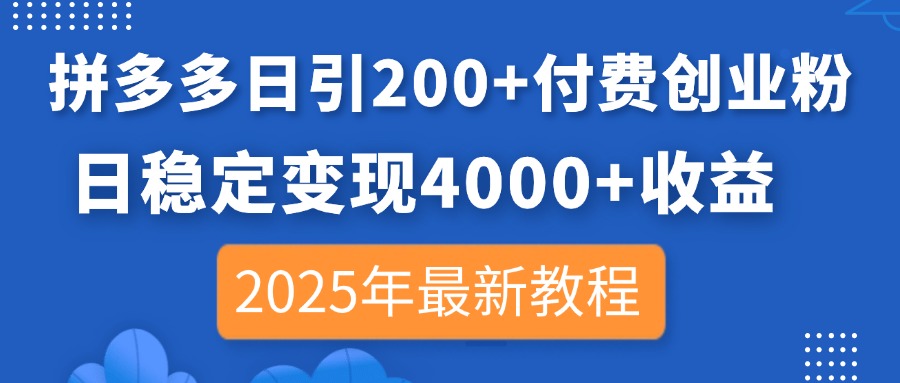 （14217期）拼多多日引200+付费创业粉，日稳定变现4000+收益，2025年最新教程-84w24